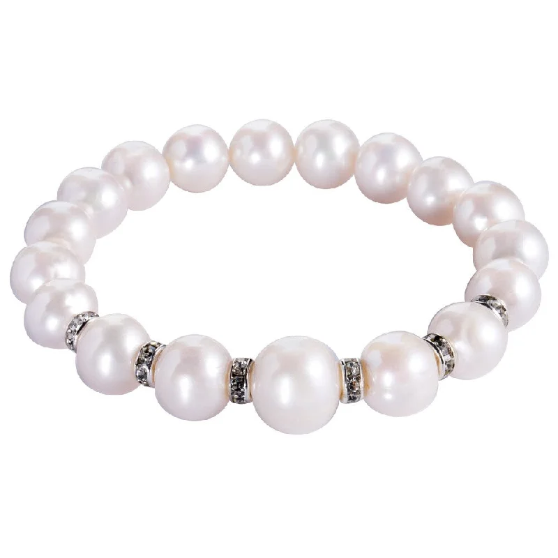 Folk print bracelet-DaVonna White Freshwater Pearls and Cubic Zirconia Stretch Bracelet (9-12mm)