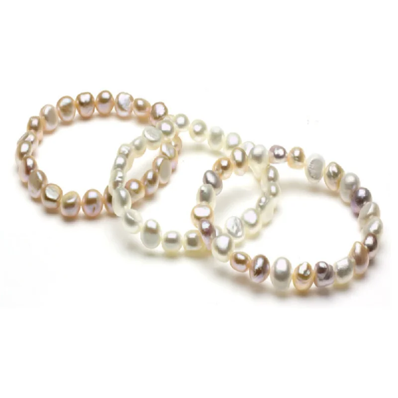 Gloss gem bracelet-DaVonna White, Pink and Multi Pearl 3-pair Stretch Bracelet (8-9 mm)