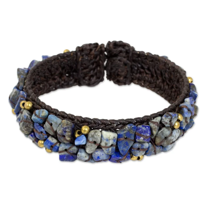 Faded hue bracelet-Handmade Brass 'Ocean Day' Lapis Lazuli Bracelet (Thailand) - Blue