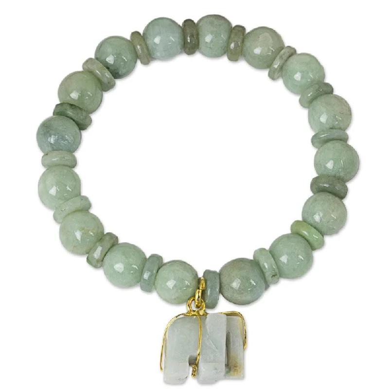 Mixed grain bracelet-Jade Beaded Stretch Bracelet Jade Elephant (Thailand) - 7'6" x 9'6"