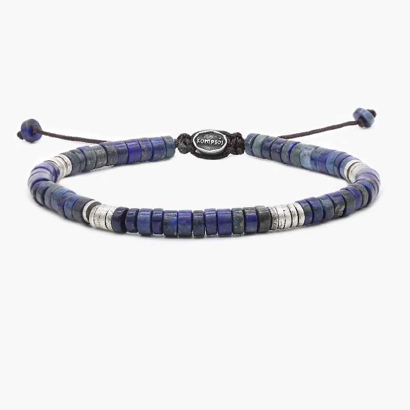 Eroded edge bracelet-Lapis Lazuli And Sterling Silver Disc Beads Bracelet