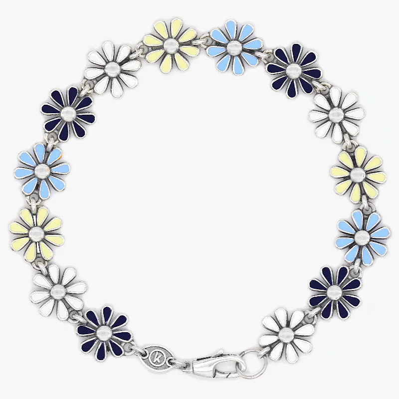 Orchid bloom bracelet-Maxi Assorted Daisy Sterling Silver Chain Bracelet