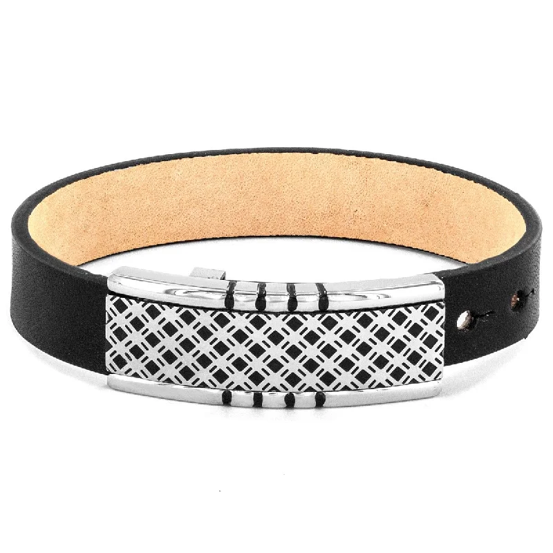 Twisted alloy bracelet-Men's Lattice Buckle Clasp Leather Bracelet