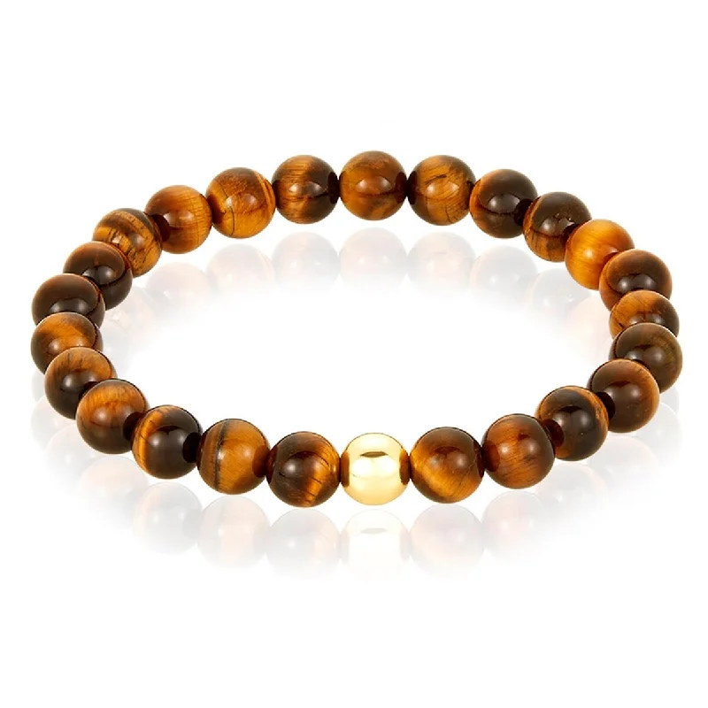 Radiant set bracelet-Men's Natural Stone and Hematite Bead Stretch Bracelet (8mm) - 8"