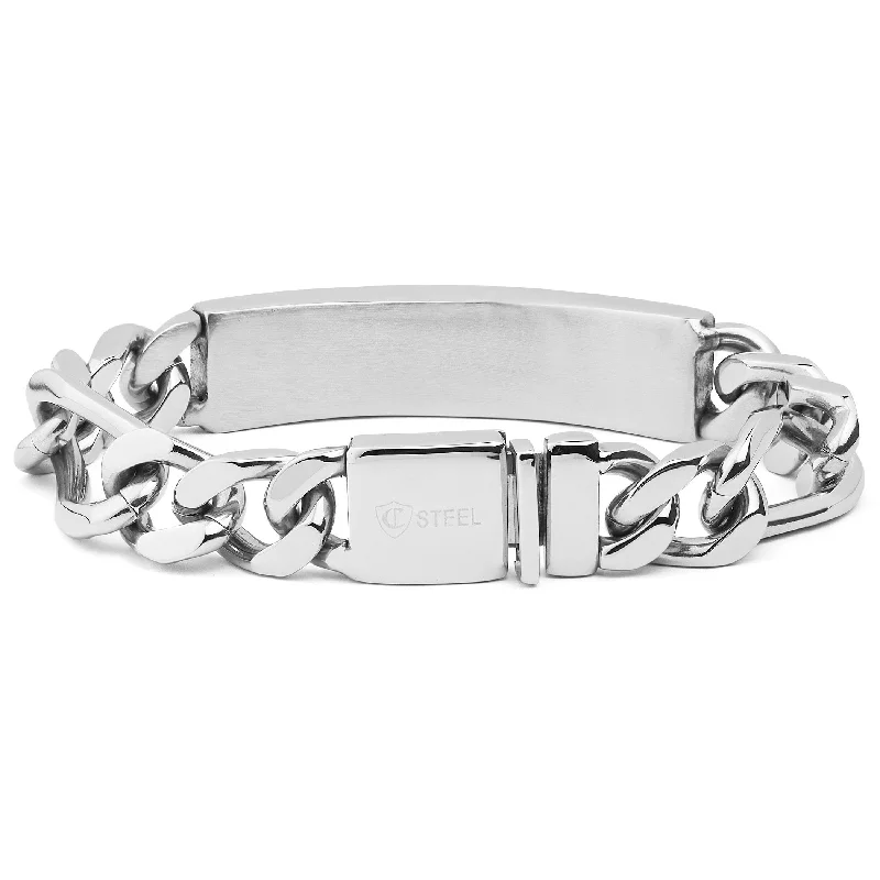 Knotted braid bracelet-Men's Polished Steel Figaro Chain ID Bracelet