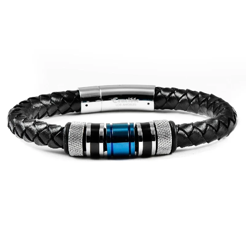 Ash bead bracelet-Men's Stainless Steel Beads Black Leather Bracelet (8mm) - 8"