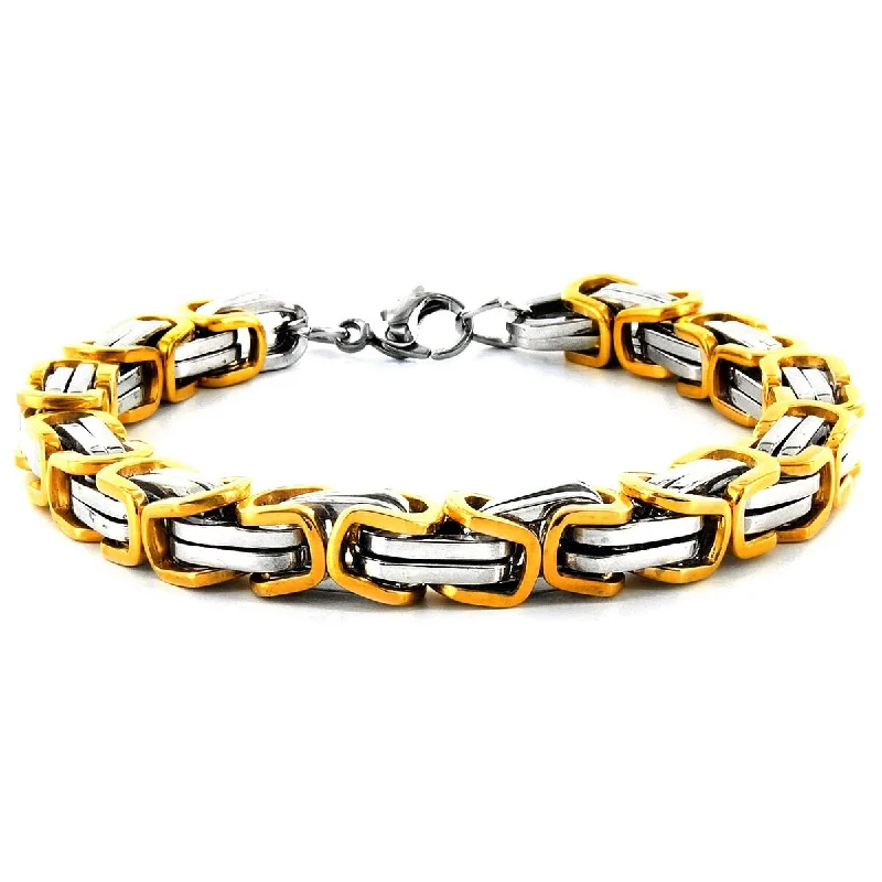 Braided band bracelet-Men's Two Tone Stainless Steel Byzantine Bracelet (8mm) - 8"