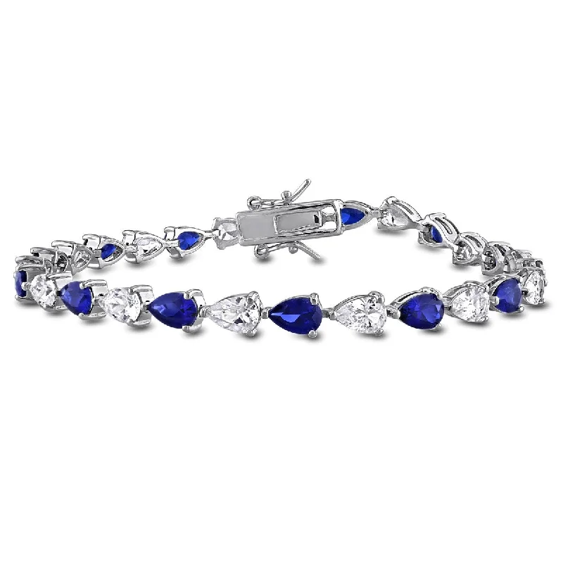 Sharp rim bracelet-Miadora 10 1/2ct TGW Created Blue Created White Sapphire Tennis Bracelet Sterling Silver