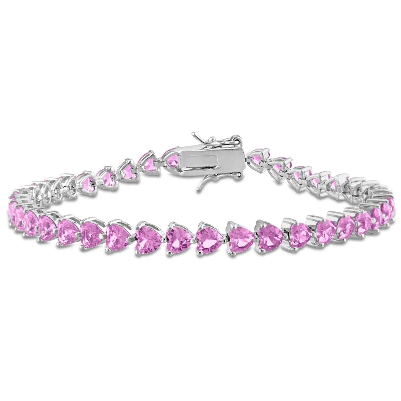 Curved band bracelet-Miadora 12 1/3ct TGW Created Pink Heart-Cut Sapphire Bracelet Sterling Silver - 7.5 in.