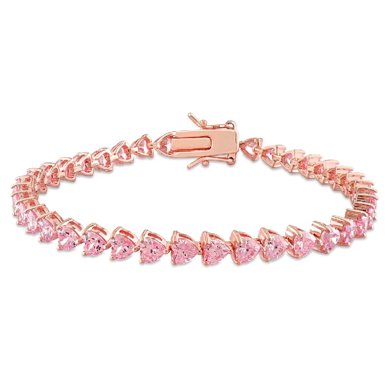 Smooth cut bracelet-Miadora 12 1/3ct TGW Created Pink Heart-Cut Sapphire Tennis Bracelet Rose Silver - 7.5 in.