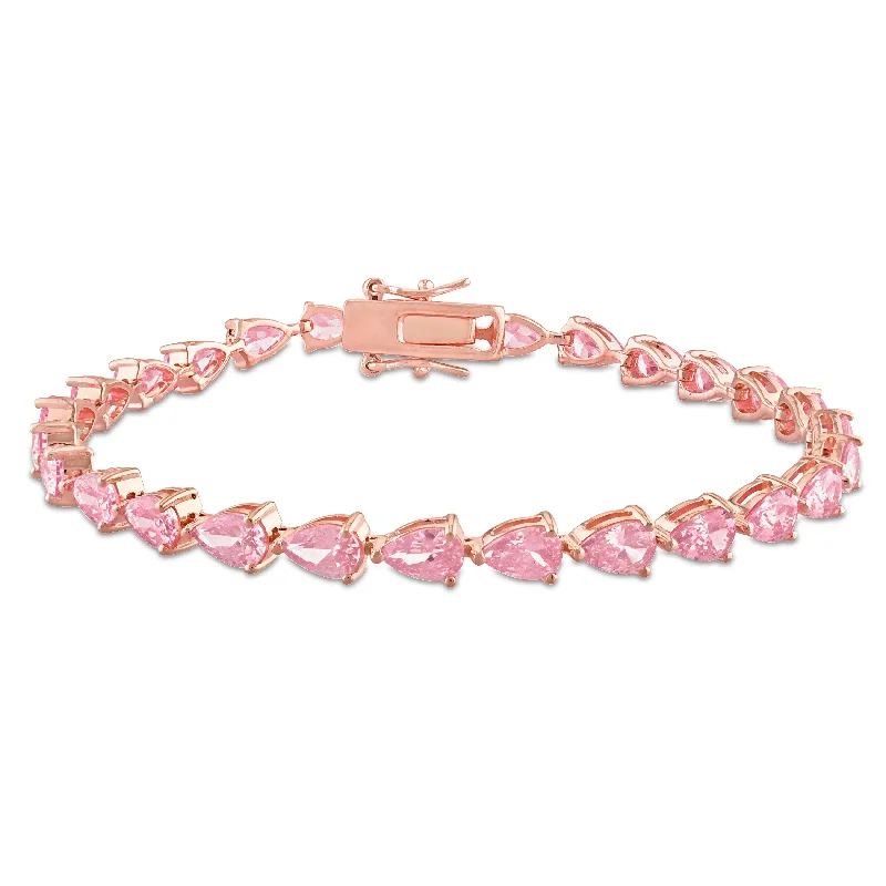 Recessed groove bracelet-Miadora 13.5ct TGW Created Pink Sapphire Bracelet in Rose Sterling Silver