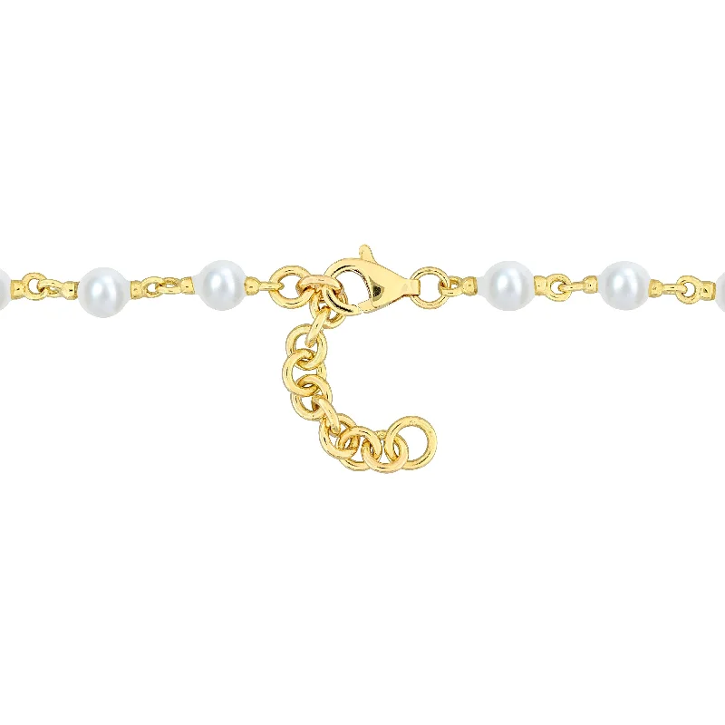 Dome link bracelet-Miadora 3.5-4mm Cultured Freshwater Pearl Station Bracelet in 10k Yellow Gold