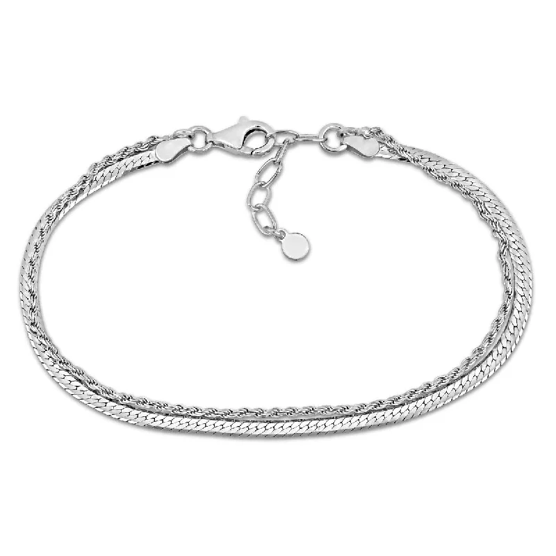 Marble fleck bracelet-Miadora 4.5mm Double Strand Herringbone Rope Chain Bracelet Sterling Silver