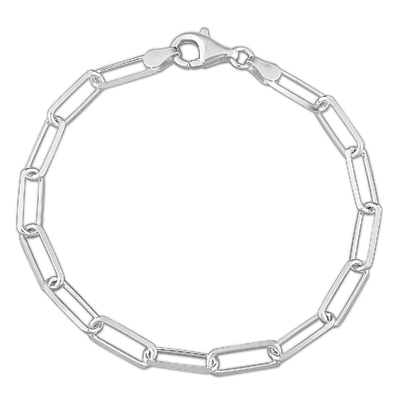 Side gem bracelet-Miadora 5mm Diamond Cut Paperclip Chain Bracelet Sterling Silver