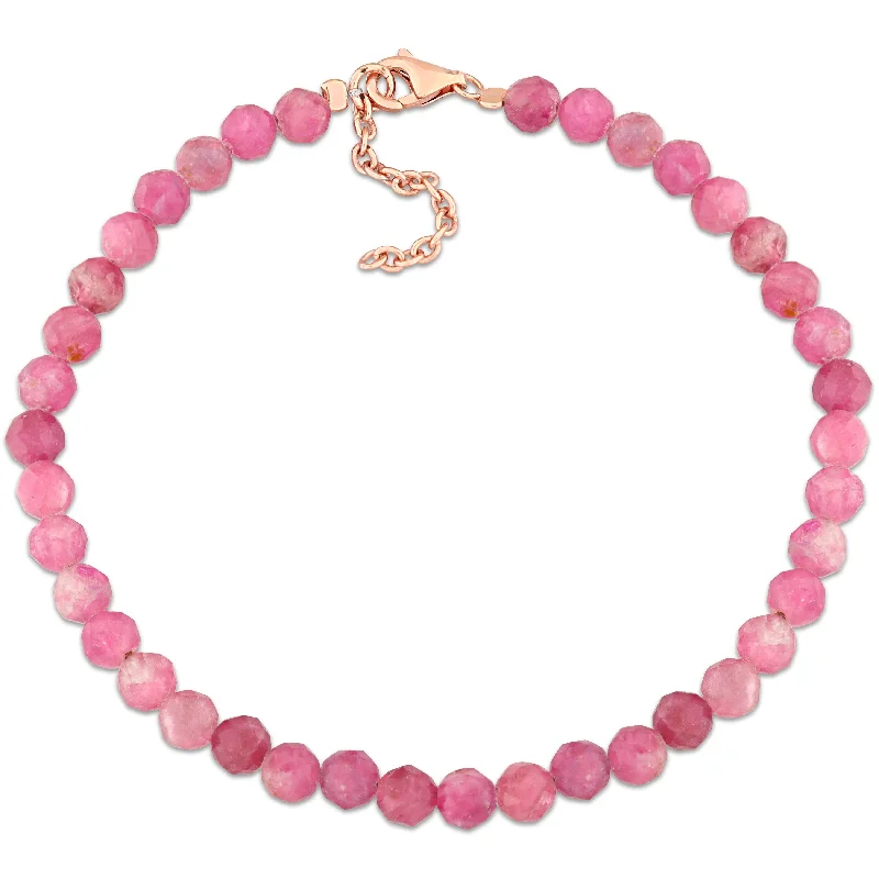 Willow nut bracelet-Miadora 6ct TGW Pink Tourmaline Beaded Bracelet in Rose Silver Clasp-725+1 in