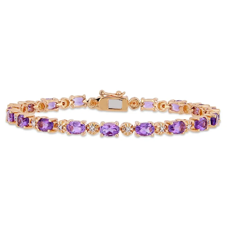 Dome link bracelet-Miadora Rose Plated Sterling Silver Amethyst Diamond Tennis Bracelet