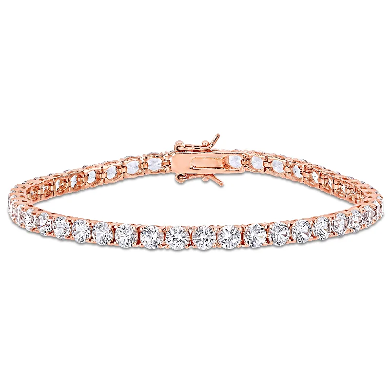 Spruce twig bracelet-Miadora Rose Plated Sterling Silver Created White Sapphire Tennis Bracelet