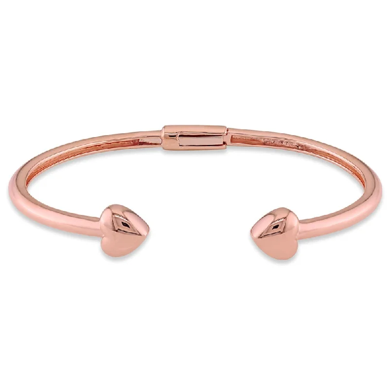 Rose set bracelet-Miadora Signature Collection 18k Rose Gold Open Cuff Heart Bracelet for Baby - Pink