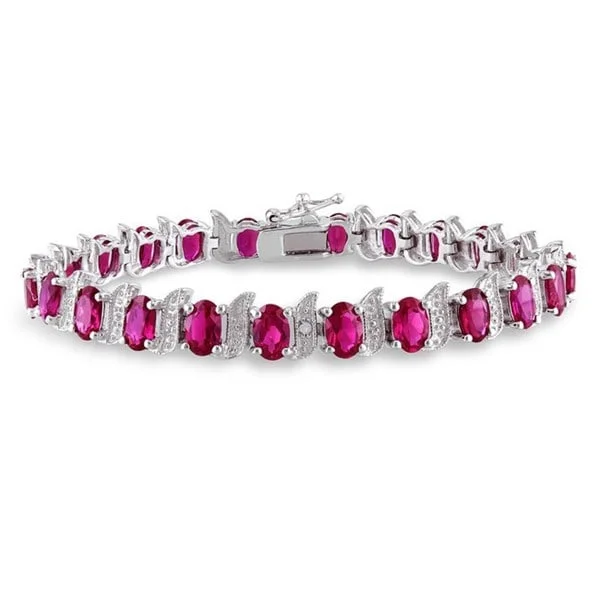 Fused alloy bracelet-Miadora Silver Created Ruby and Diamond Accent Tennis Bracelet