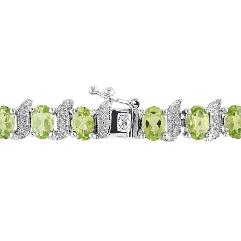 Quartz point bracelet-Miadora Sterling Silver 11 3/4ct TGW Peridot and Diamond Bracelet