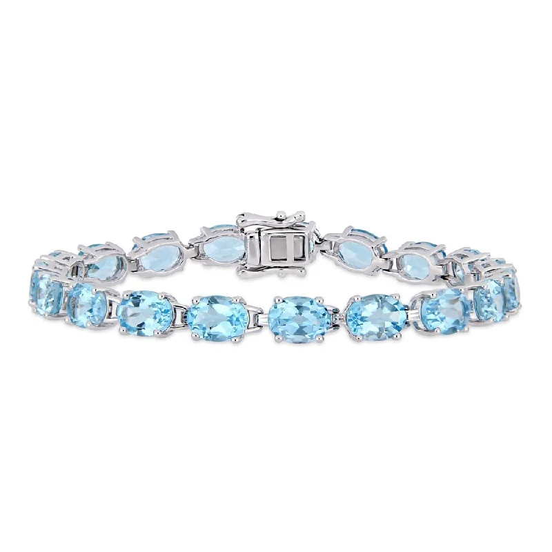 Textured band bracelet-Miadora Sterling Silver 28 1/2ct TGW Sky-Blue Topaz Tennis Bracelet