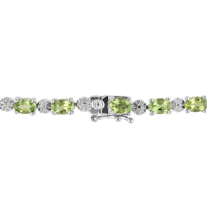 Velvet wrap bracelet-Miadora Sterling Silver 8 4/5ct TGW Peridot and Diamond Accent Bracelet