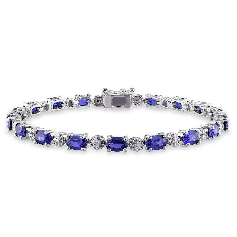 Repurposed relic bracelet-Miadora Sterling Silver Created Blue Sapphire and Diamond Accent Birthstone Tennis Bracelet