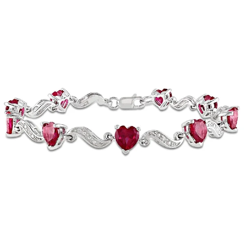 Leather band bracelet-Miadora Sterling Silver Created Ruby and Diamond Accent Heart Bracelet