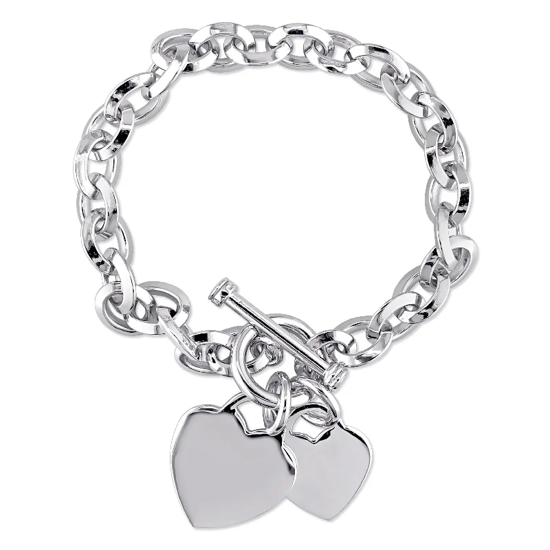 Fused gem bracelet-Miadora Sterling Silver Double Heart Link Charm Bracelet - 7.5 in x 46.5 mm - 7.5 in x 46.5 mm