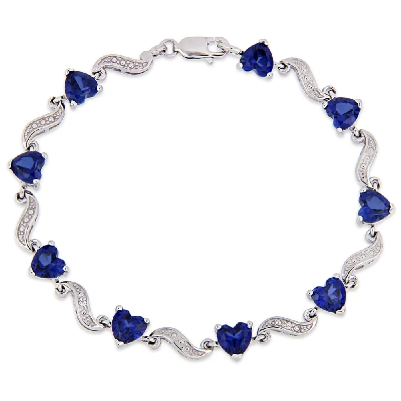 Faded hue bracelet-Miadora Sterling Silver Heart-Cut Created Blue Sapphire and Diamond Tennis Bracelet