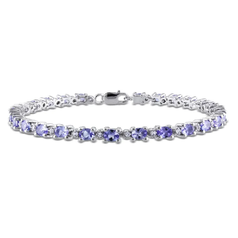 Petrified shard bracelet-Miadora Sterling Silver Tanzanite and White Topaz Bracelet