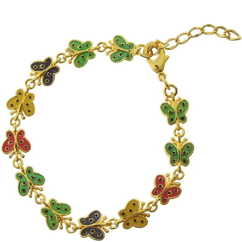 Leather band bracelet-Molly and Emma 18k Gold Overlay Children's Enamel Butterfly Bracelet