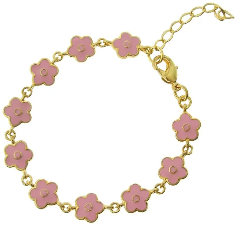 Micro bead bracelet-Molly and Emma 18k Gold Overlay Children's Enamel Flower Bracelet