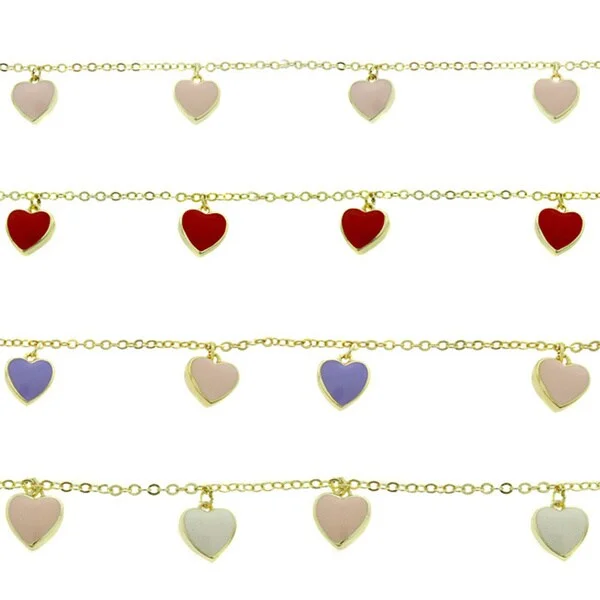 Gingham band bracelet-Molly and Emma Children's 18k Gold Overlay Enamel Hearts Charm Bracelet