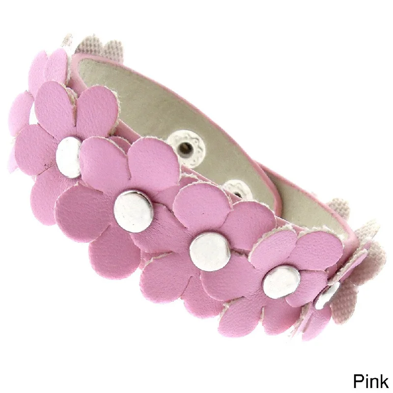 Inlaid design bracelet-Molly and Emma Imitation Leather Children's Flower Bracelet