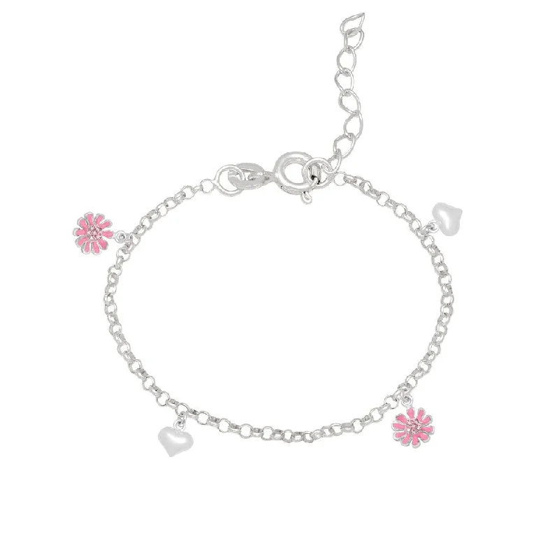 Millet stem bracelet-Molly and Emma Sterling Silver and Enamel Flower Charm Bracelet