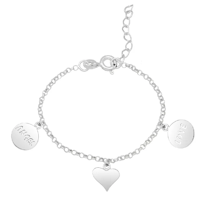 Curved band bracelet-Molly and Emma Sterling Silver Dog Tag and Heart Charm Bracelet