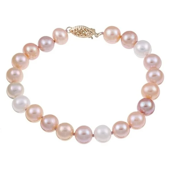 Knotted braid bracelet-Multi-colored Pink Freshwater Pearl 8-inch Bracelet (7.5-8 mm)