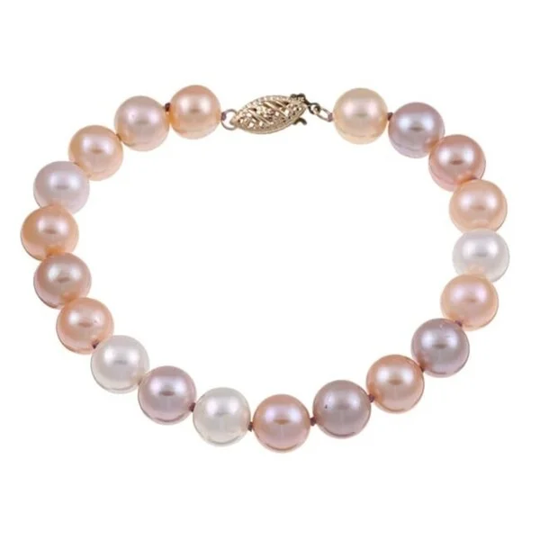 Swinging gem bracelet-Multi-colored Pink Freshwater Pearl Classic 8-inch Bracelet (8-9 mm)