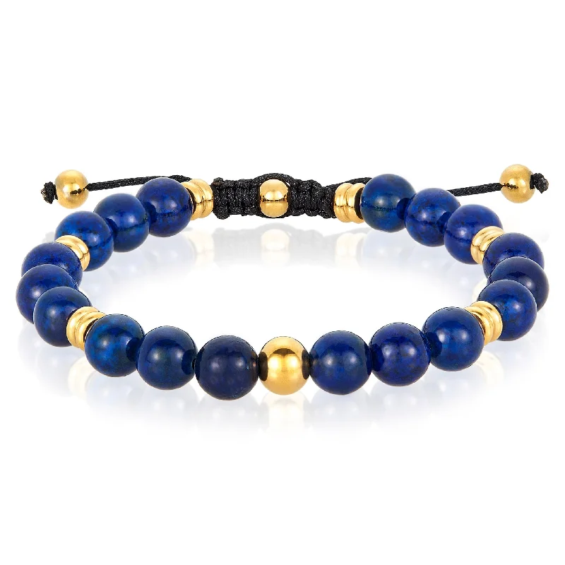 Textured band bracelet-Natural Stone and Gold Plated Steel Bead Adjustable Bracelet (8mm)