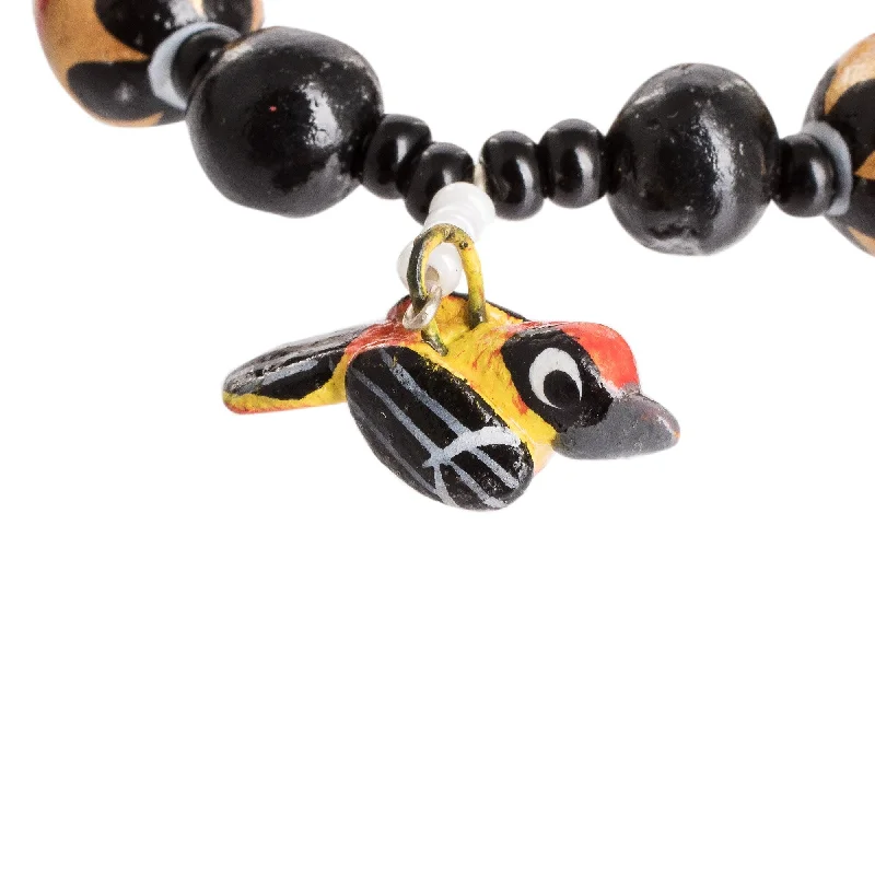 Swinging gem bracelet-Novica Handmade Gallant Birds Ceramic Beaded Stretch Bracelet