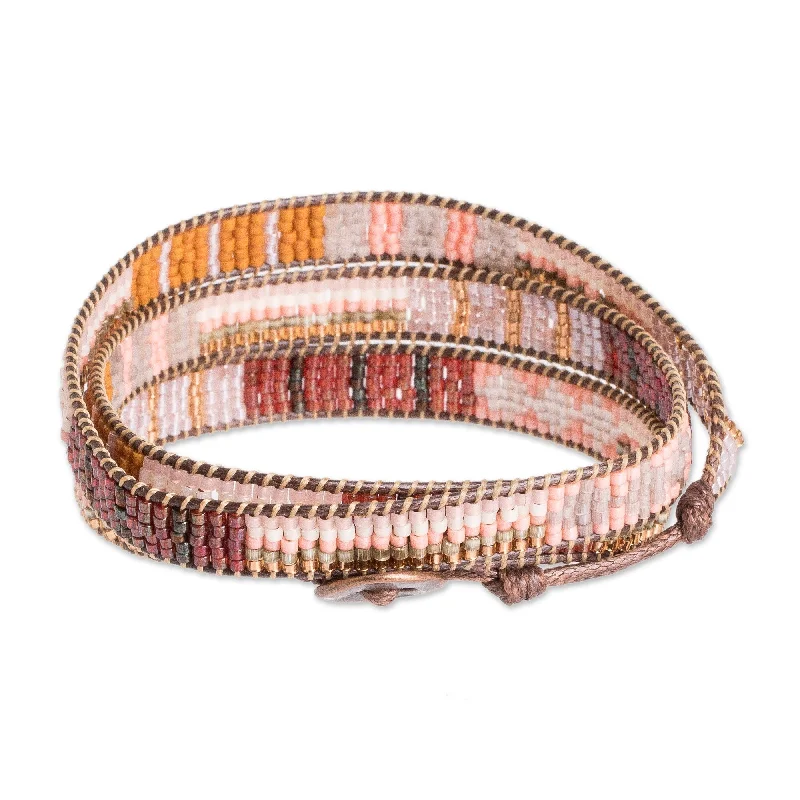 Braided band bracelet-Novica Handmade Geometric Illumination Glass Beaded Wrap Bracelet