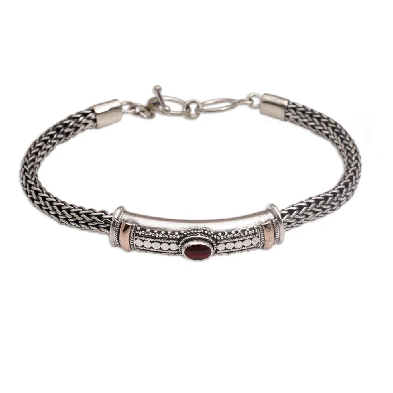 Heptagon stone bracelet-NOVICA Handmade Gold Accent Center of Hope Garnet Bracelet (Indonesia) - Silver