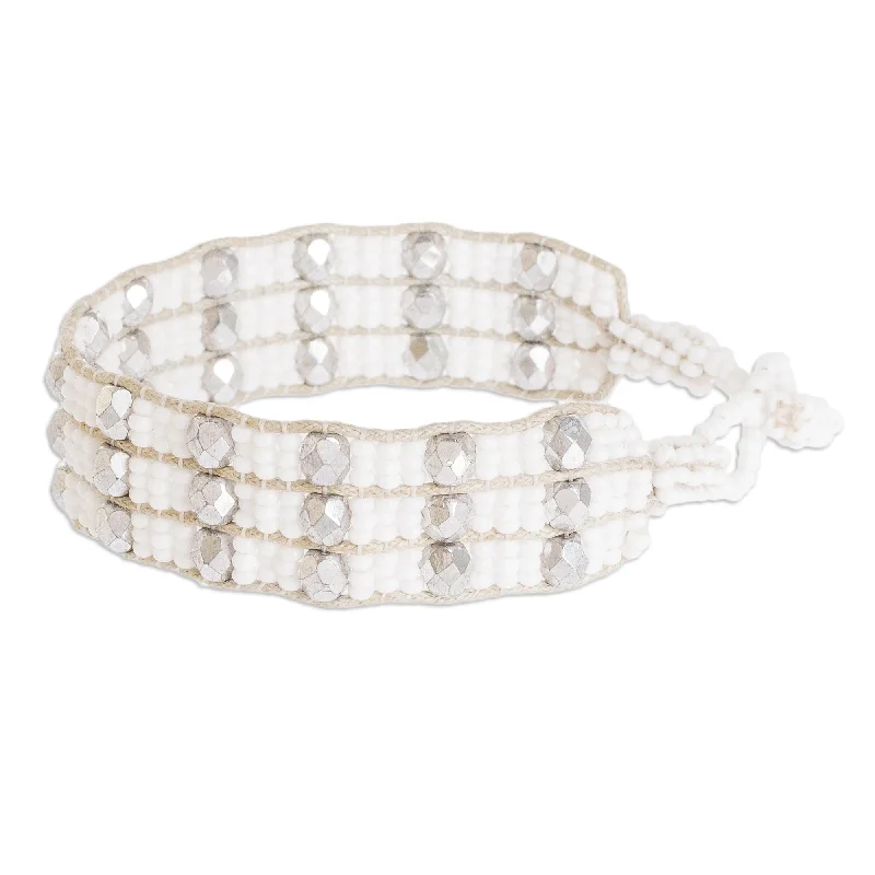 Victorian flair bracelet-Novica Handmade Kinship In White And Silver Beaded Wristband Bracelet