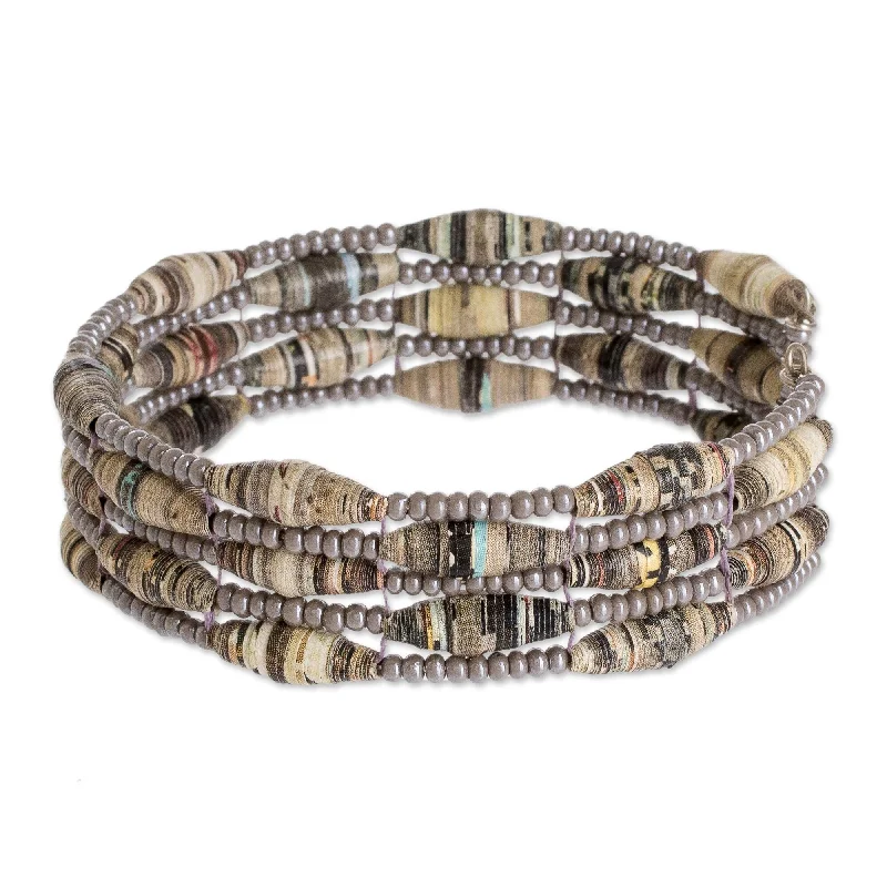 Veined gem bracelet-Novica Handmade Nature Of Life In Grey Recycled Paper Beaded Cuff Bracelet