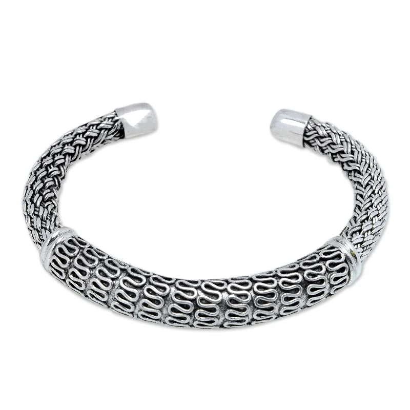 Soft fade bracelet-Novica Handmade Traditional Braid Sterling Silver Cuff Bracelet