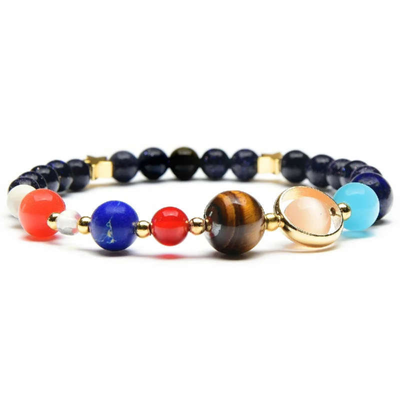 Gaelic braid bracelet-Polished Solar System Natural Stone Beaded Stretch Bracelet