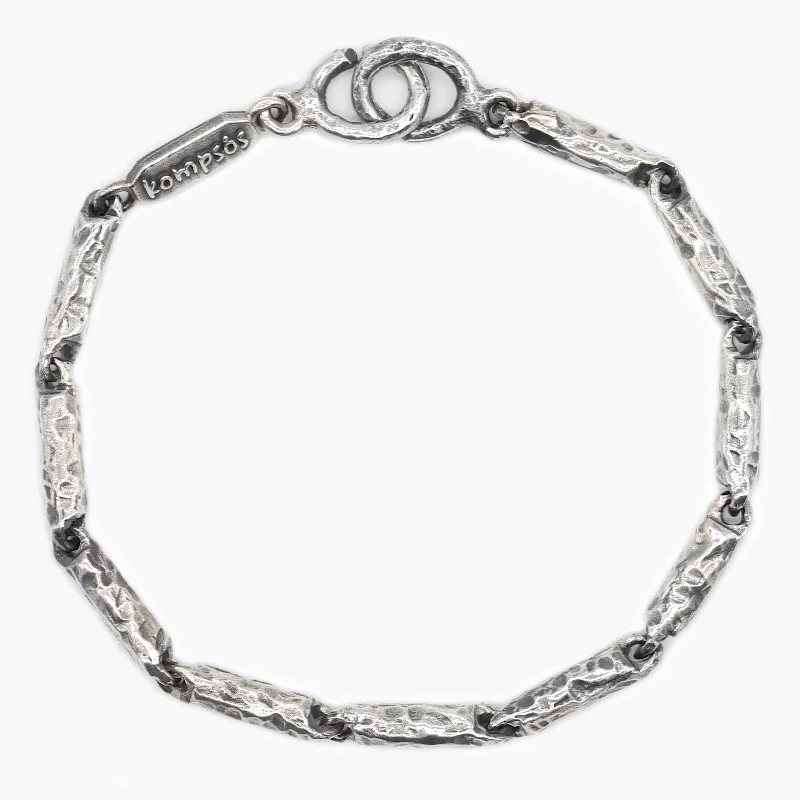 Folk print bracelet-Sterling Silver Bracelet With Hammered Links