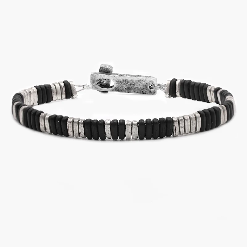 Layered gem bracelet-Sterling Silver "Osaka" Bracelet (Black/Silver)