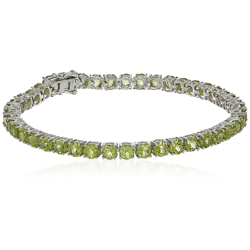 Pitted finish bracelet-Sterling Silver Peridot Round Tennis Bracelet, 7.25" - Green